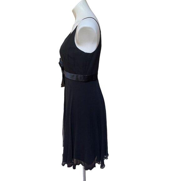 Rickie Freeman Teri Jon Black Silk Chiffon Slip Dress With Satin Bow Belt Size 6 - Picture 3 of 9